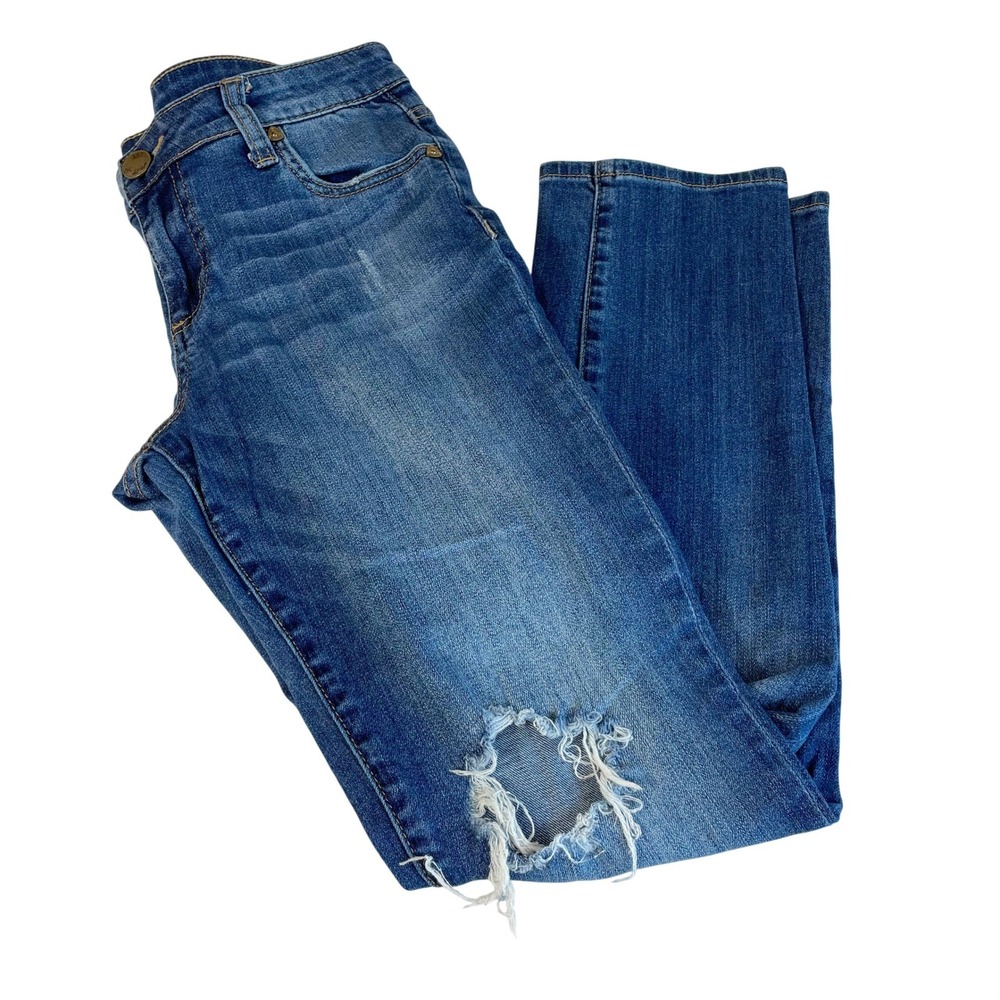 Kut from the Kloth Catherine Boyfriend Jeans Distressed Blue Denim Sz 4 Mid Rise